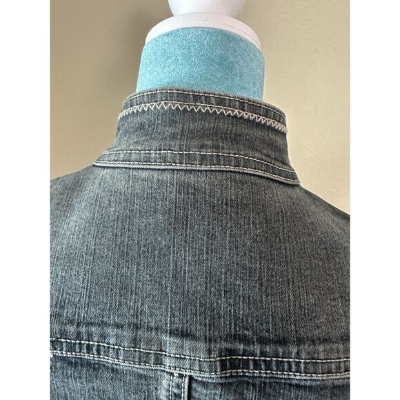 Tahari Jean Jacket S/P Embellished Sparkle Snap Close Medium Wash - Picture 8 of 16